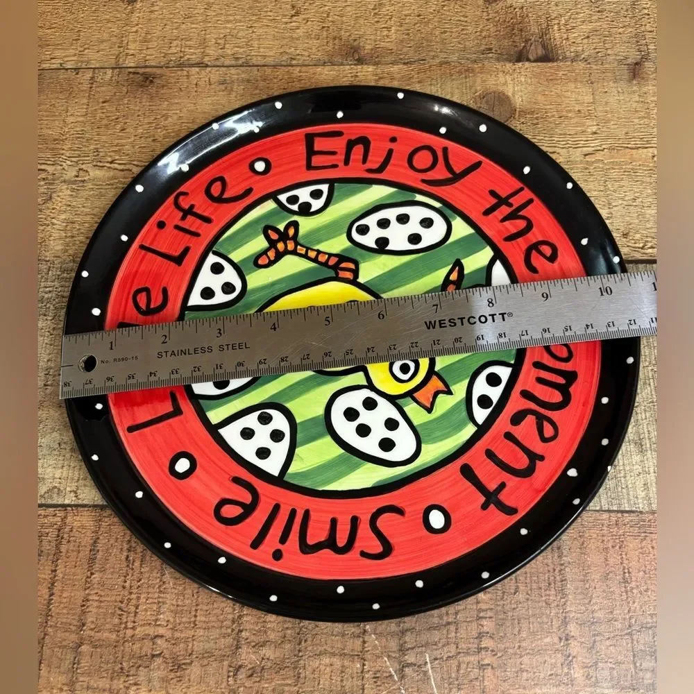 Nicole Engblom ENJOY THE MOMENT 10.5” Round Platter Ceramic Art Pottery Chicken